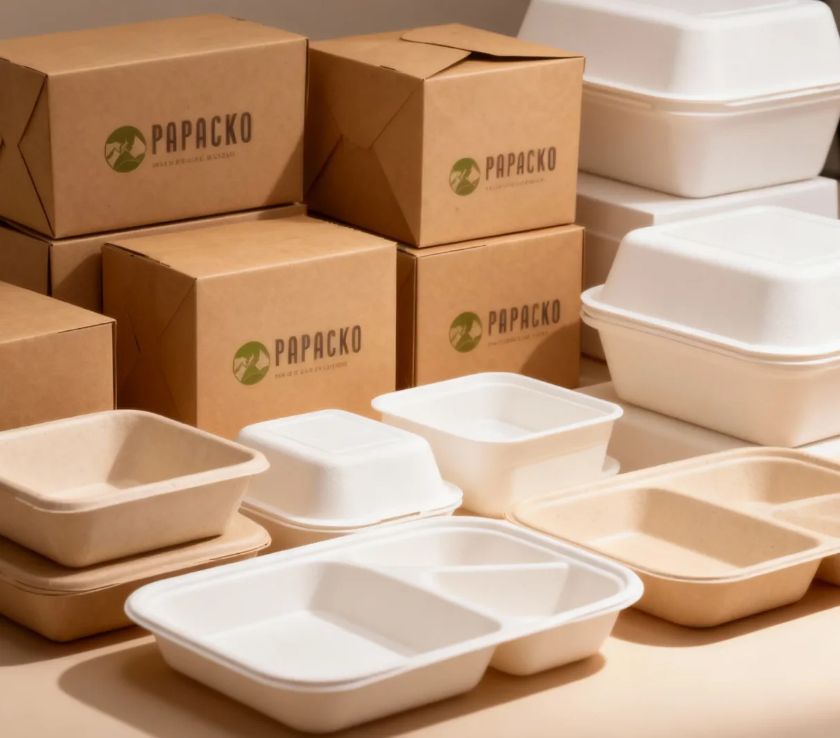 Food packaging — paper bowls, bagasse boxes, and trays by Papacko.
