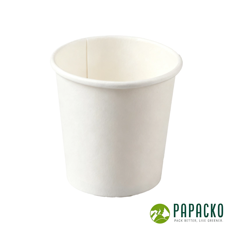Papacko white single wall paper cup made from renewable bamboo fiber paper, compostable eco cup for tea and cold drinks.