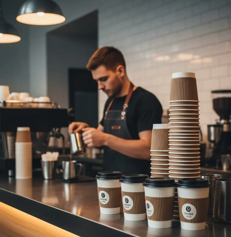 Papacko branded paper cups and lids for coffee chains and cafés