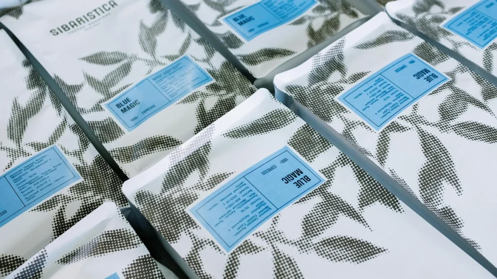 Papacko minimalist coffee packaging showcasing clean typography and negative space design for specialty coffee brands