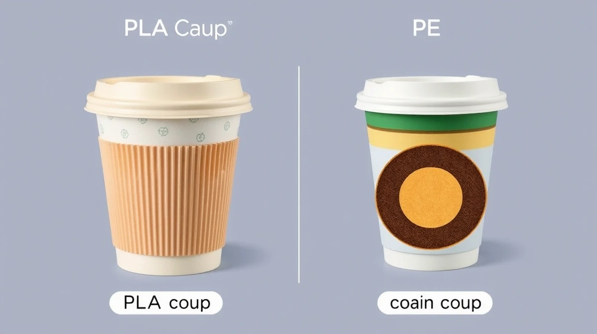 PLA compostable cup vs PE plastic-lined cup material comparison showing coating layers - Papacko
