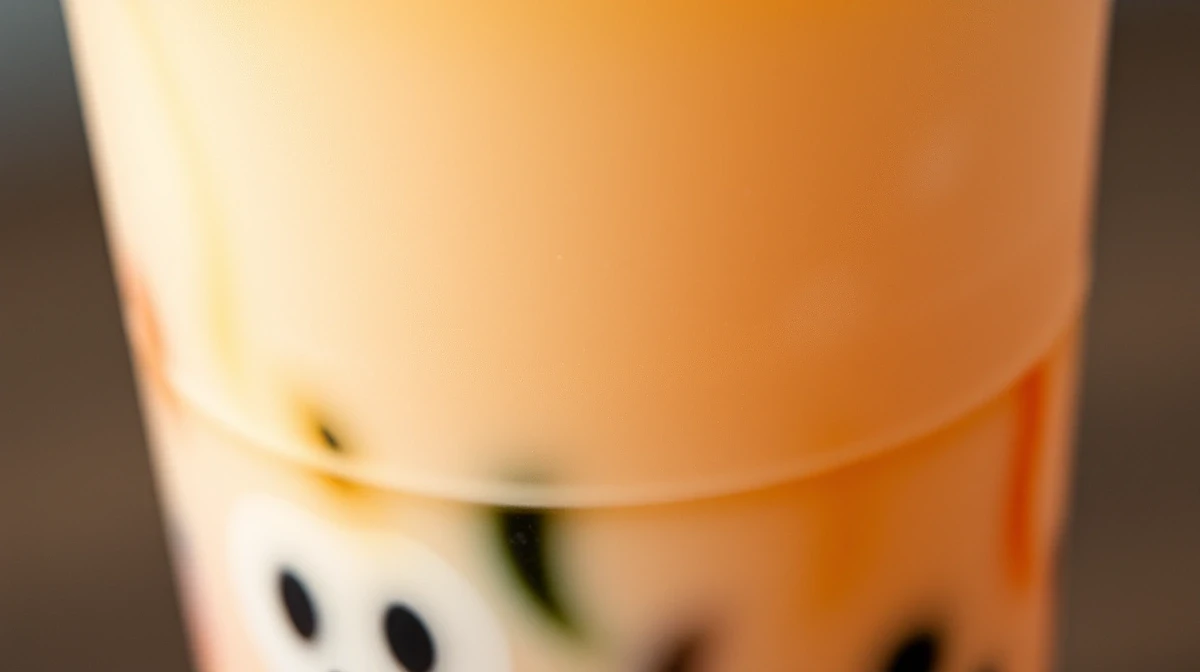 Papacko Close-up of paper bubble tea cup with heat-sealed film and wide straw insertion, colorful milk tea l