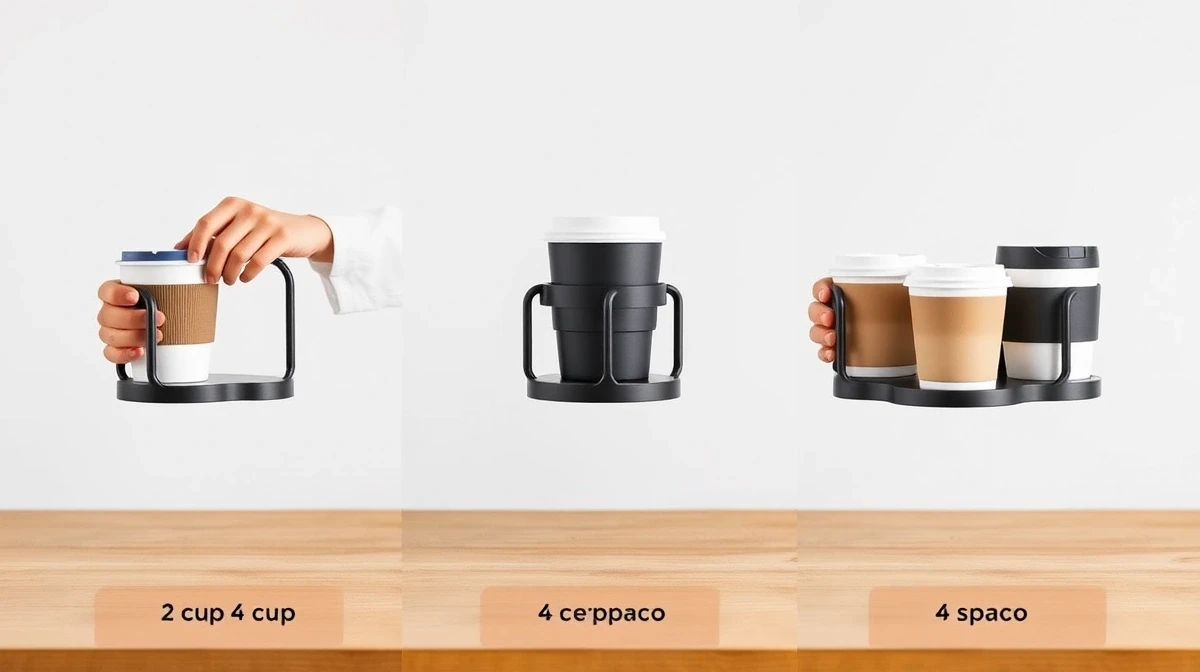 Papacko Side-by-side comparison of 2-cup, 4-cup, and 6-cup drink holders loaded with <a href=
