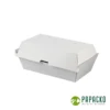 Papacko white corrugated burger long type boxes with locking tabs for food delivery and catering