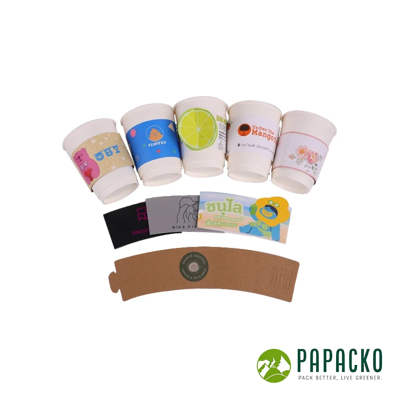 Papacko paper cup sleeves for coffee takeaway cups and branding