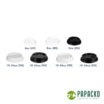 Papacko paper cup lids in 62mm 80mm 90mm sizes, black and white color, for coffee takeaway cups