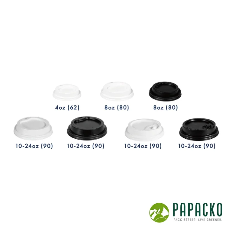 Coperchi per bicchieri di carta Papacko nelle misure da 62 mm, 80 mm e 90 mm, nei colori bianco e nero, per bicchieri da caffè da asporto