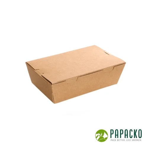Papacko kraft paper lunch boxes with folding lid for takeaway meals and food delivery