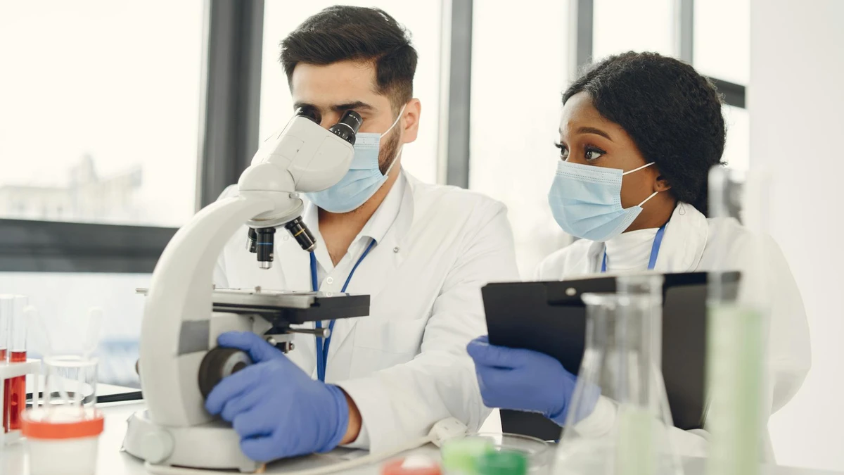 Papacko research laboratory with scientists examining next-generation compostable packaging materials and bi