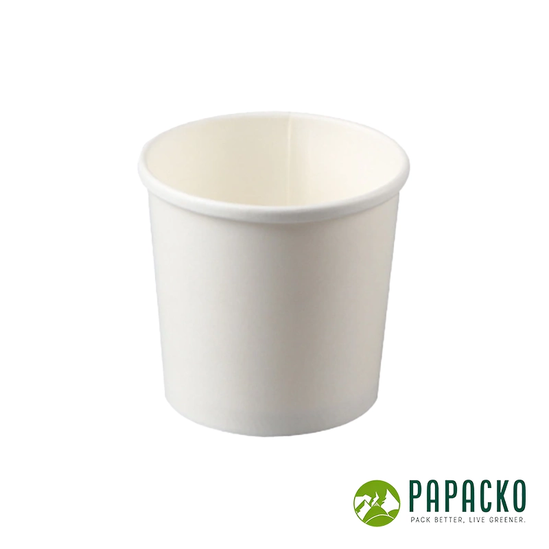 Papacko white paper soup cups for serving creamy soup and ice cream