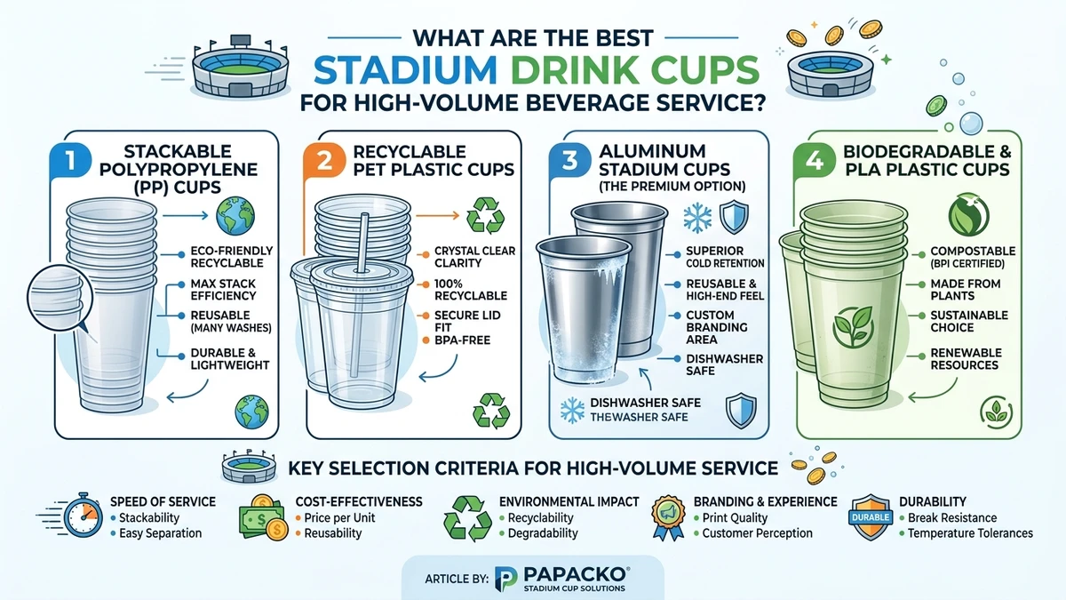 What are the best stadium drink cups for high-volume beverage service? packaging illustration for Papacko article