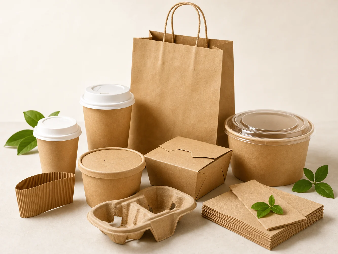 Papacko kraft paper cups, food containers, bags, napkins, and cup holders