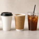 Five paper cup types arranged in a row for a supplier buyer guide comparison