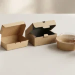Five paper food box types arranged in a commercial product lineup on neutral background.