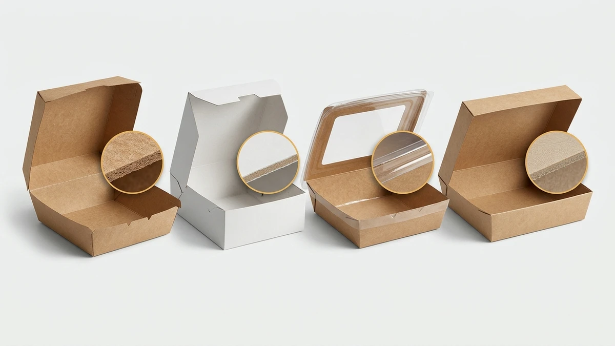 Four open paper to go box formats showing interior barrier coating differences side by side