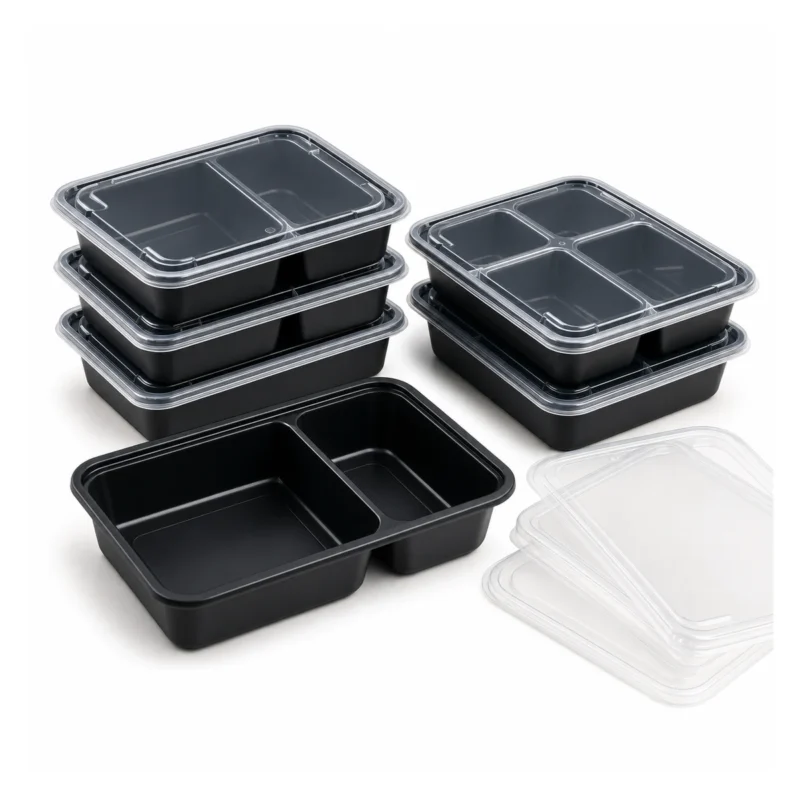 Plastic Compartment Food Containers AI product photo Papacko plastic compartment food containers for meal prep and takeaway combo meals