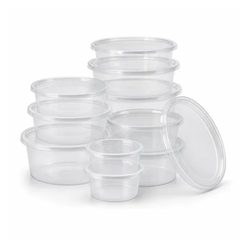 Papacko plastic round food containers with clear lids for soup salad and takeaway
