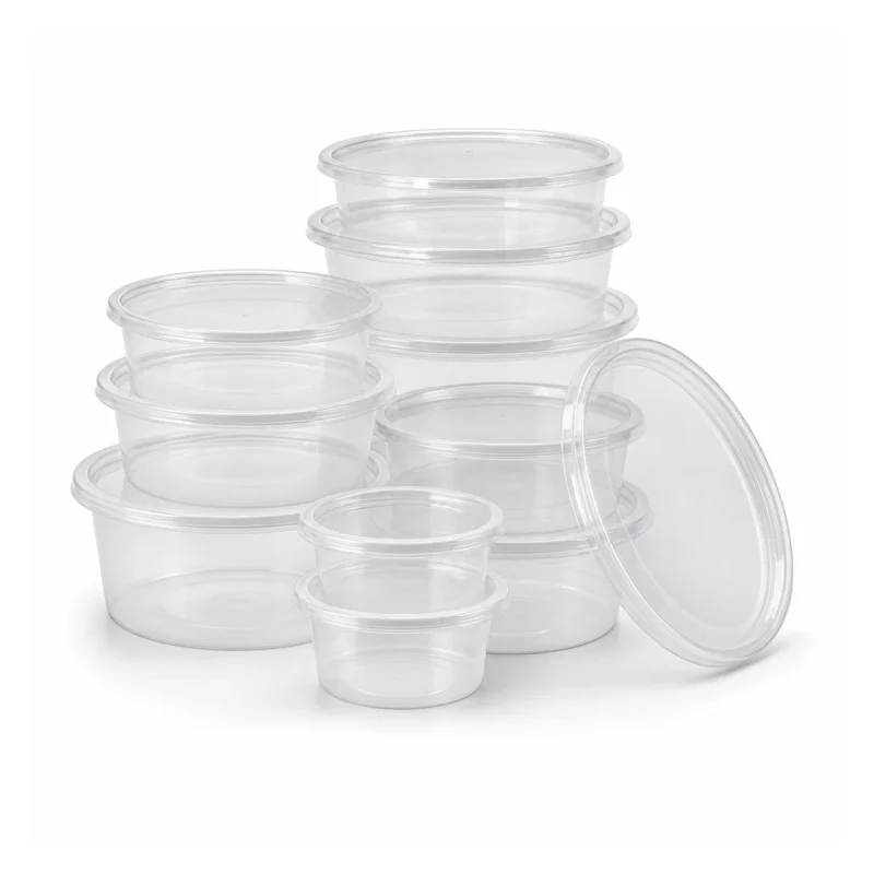 Plastic Round Food Containers AI product photo Papacko plastic round food containers with clear lids for soup salad and takeaway