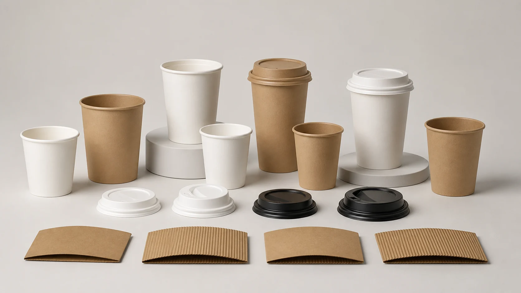 Empty unbranded takeaway cup samples arranged for buyer approval