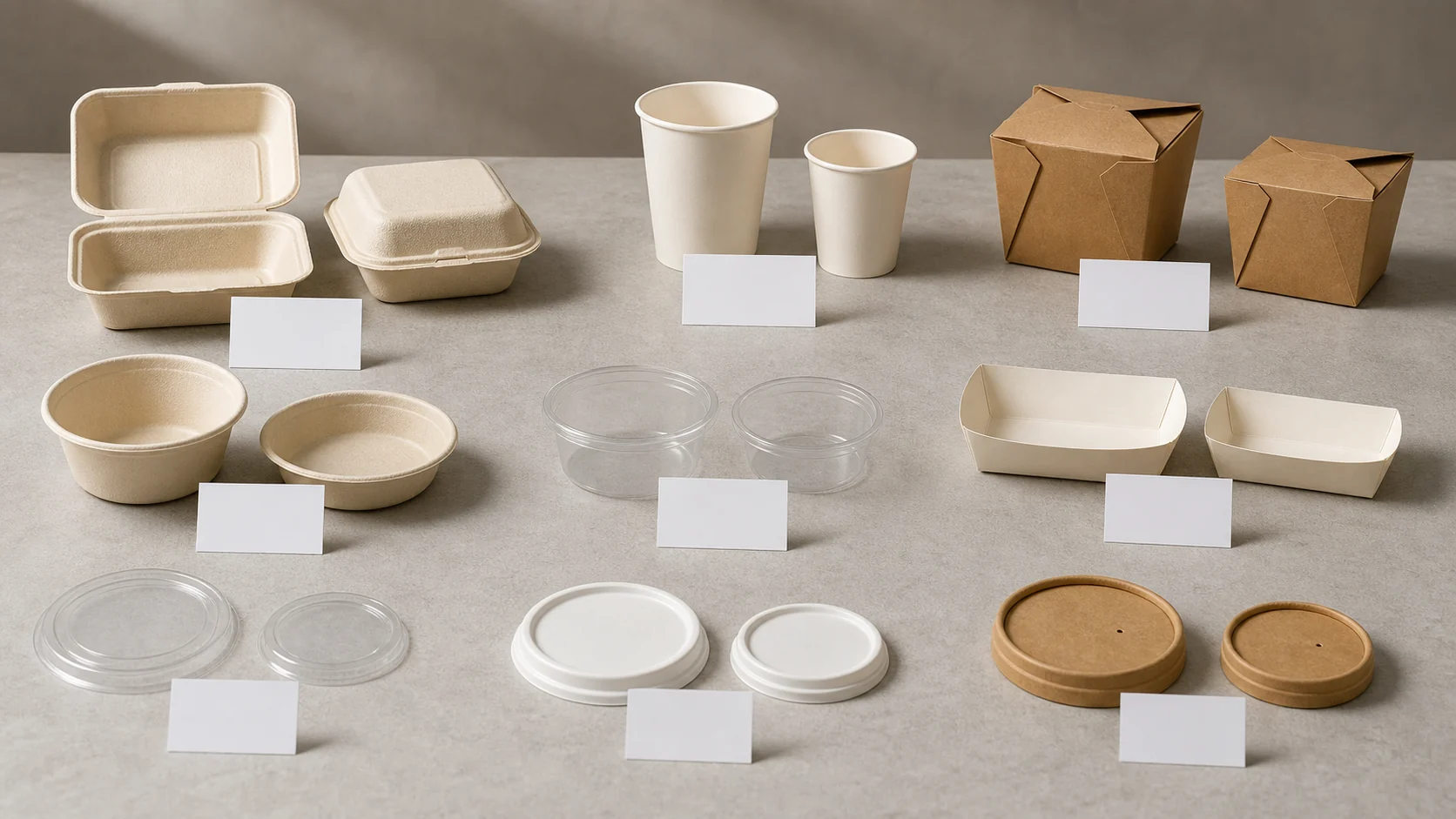 Empty unbranded containers and lids arranged for controlled component-pairing review