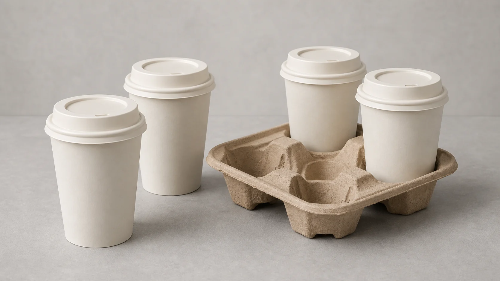 Empty unbranded paper cups with plain lids for concession packaging review