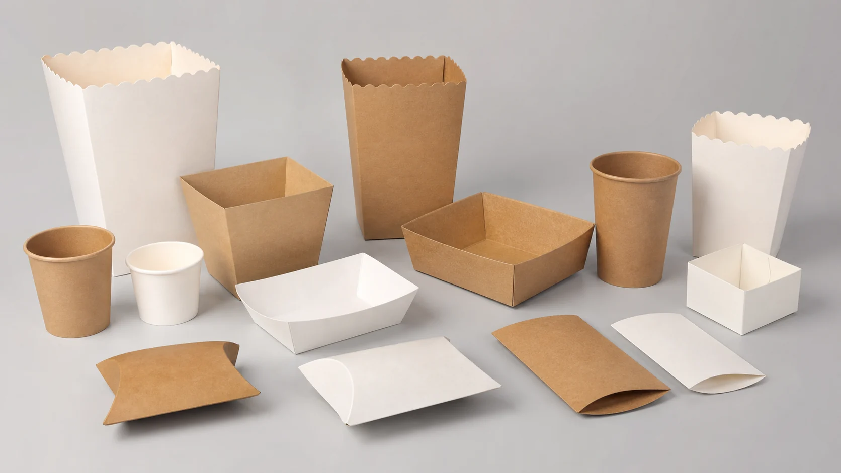 Empty unbranded trays sleeves and paper containers for cinema concession service