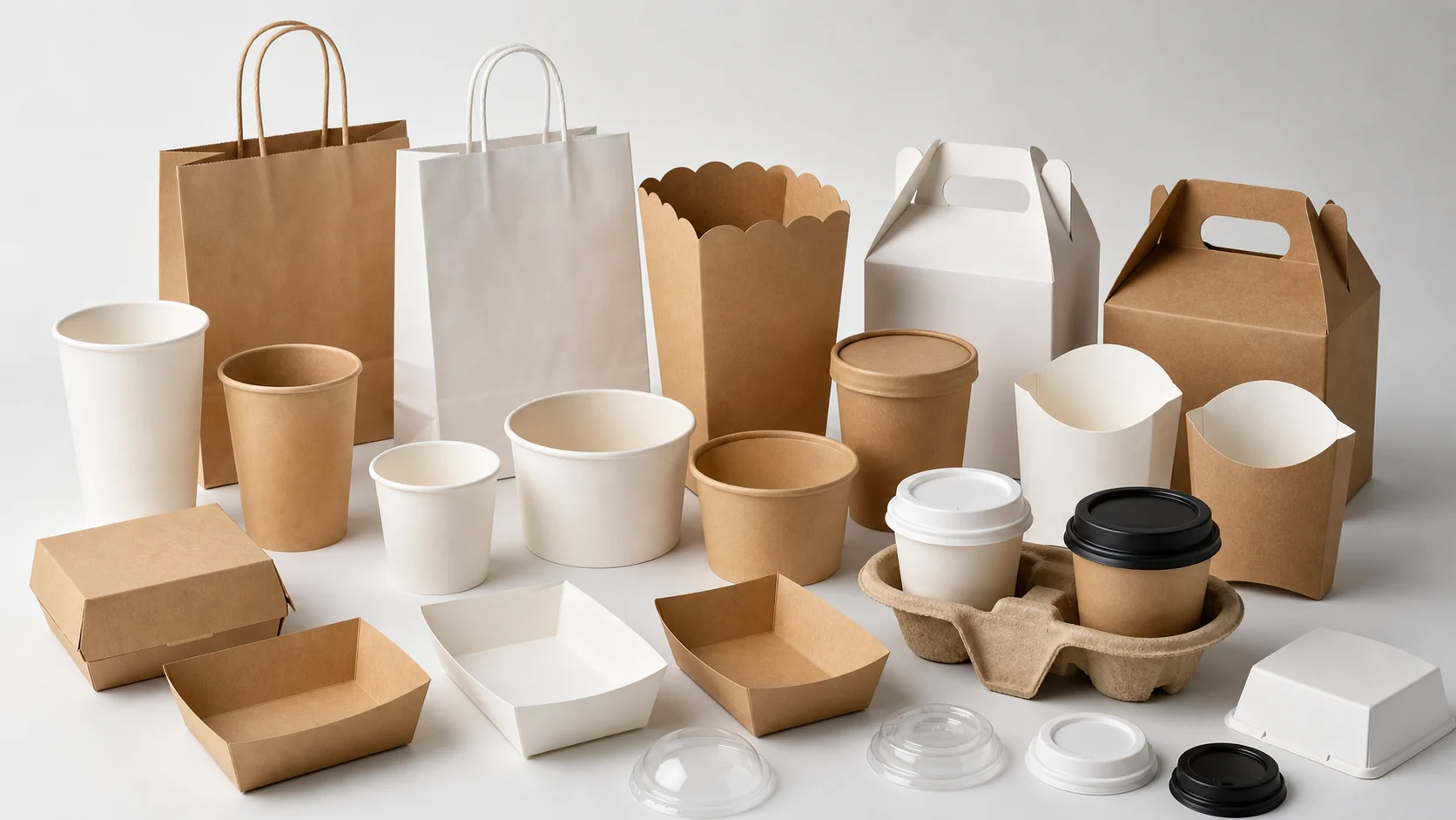 Empty unbranded concession packaging samples arranged for buyer approval