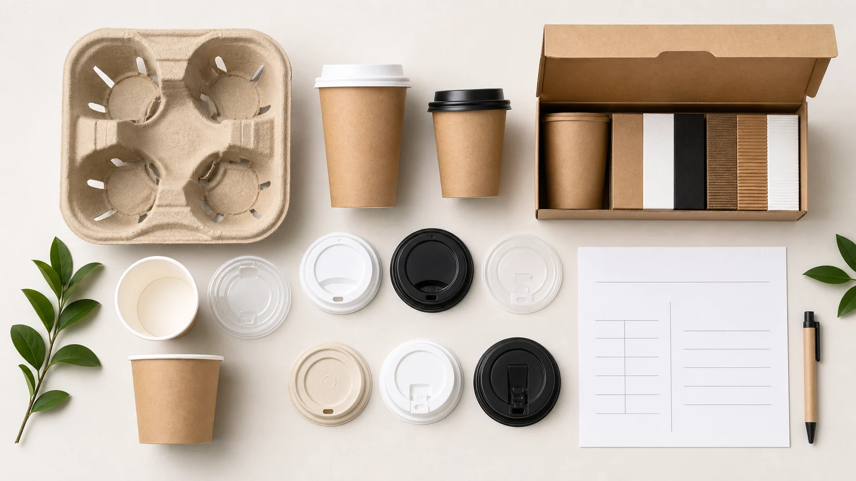Coordinated coffee cups lids carriers and samples for foodservice sourcing specification