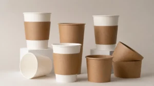 Empty unbranded paper cups with plain sleeve samples