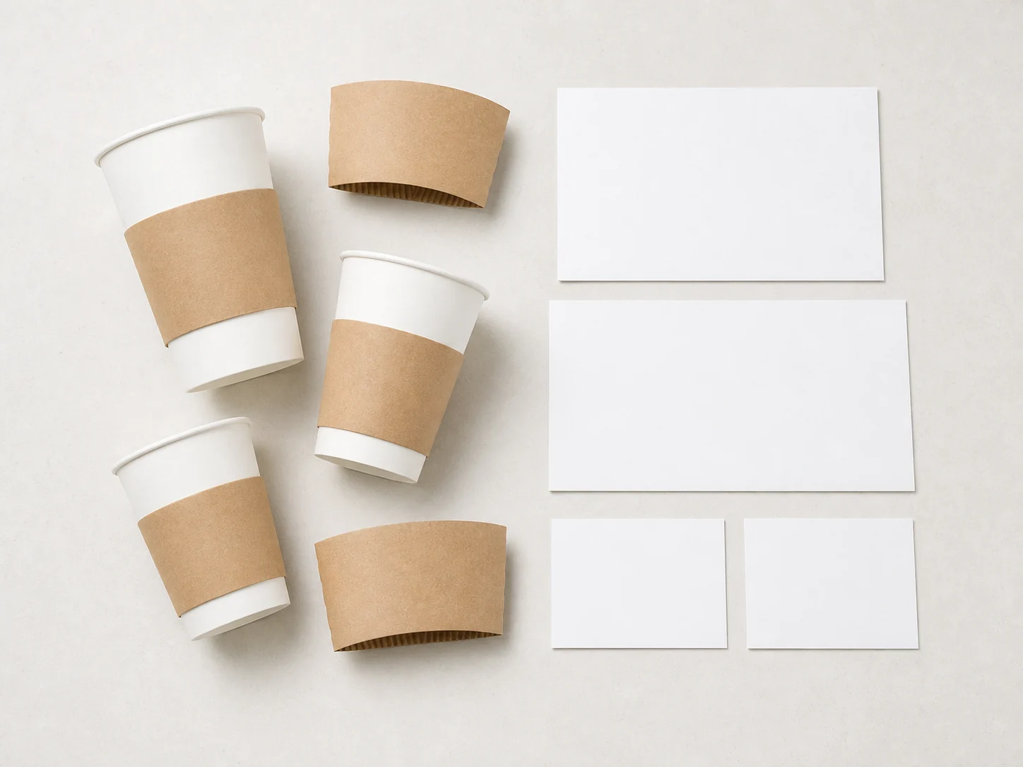 Empty paper cup sleeves and blank handling cards