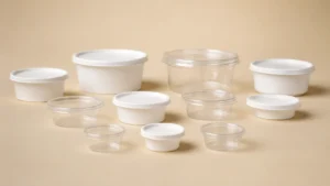 Empty unbranded condiment cup and plain lid samples