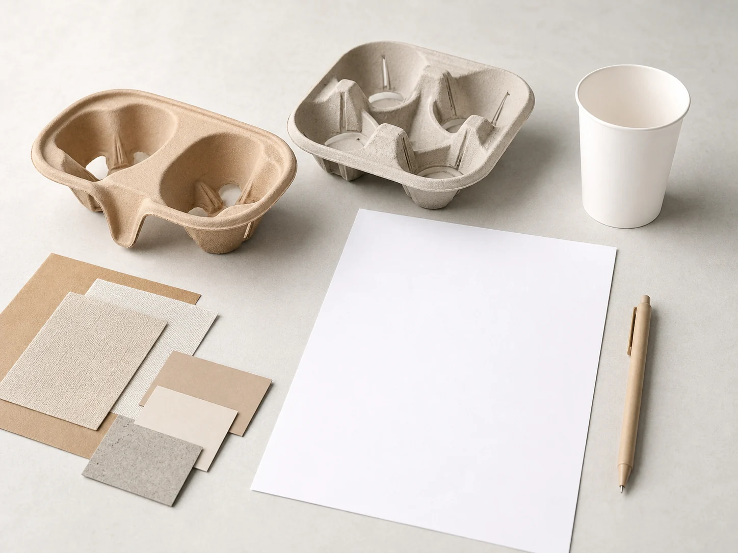 Unbranded drink carrier samples and blank supplier documentation review sheet