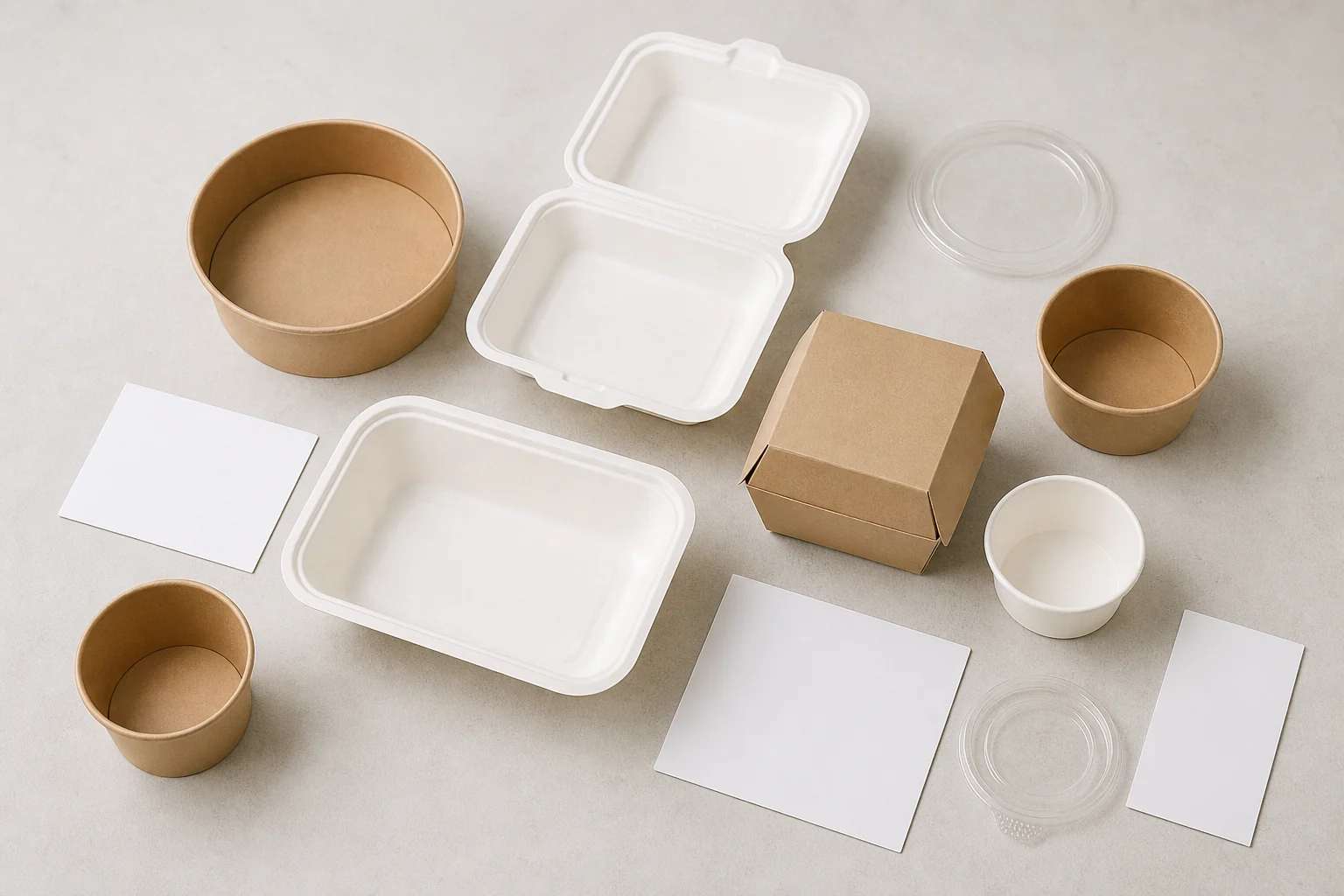 Empty packaging samples with plain closures for delivery review