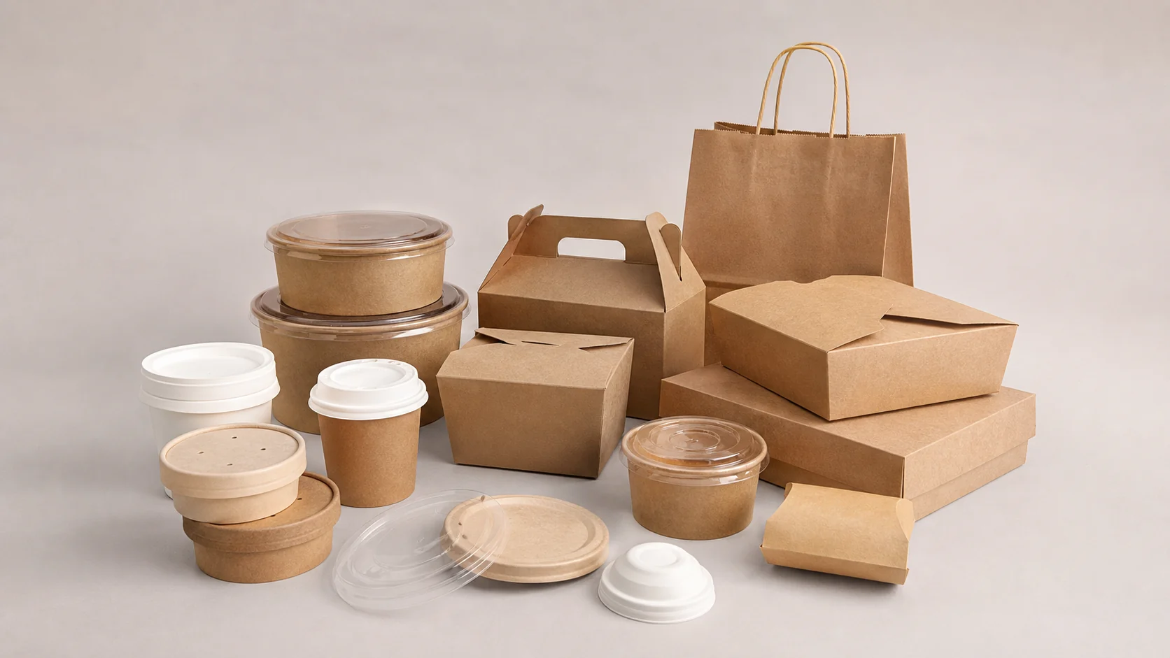 Empty unbranded food packaging samples arranged for delivery review