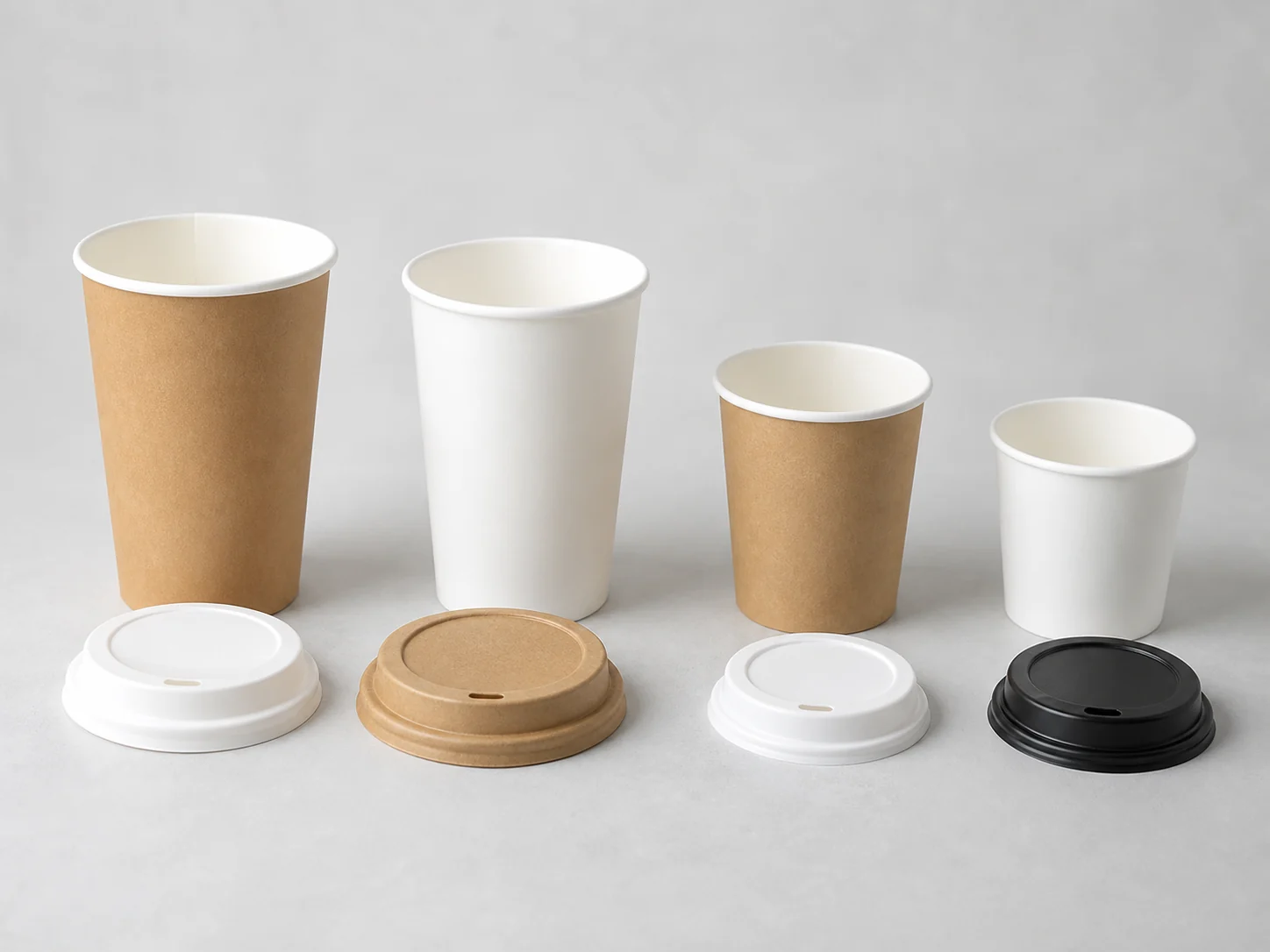 Plain disposable coffee cup and lid sample pairs