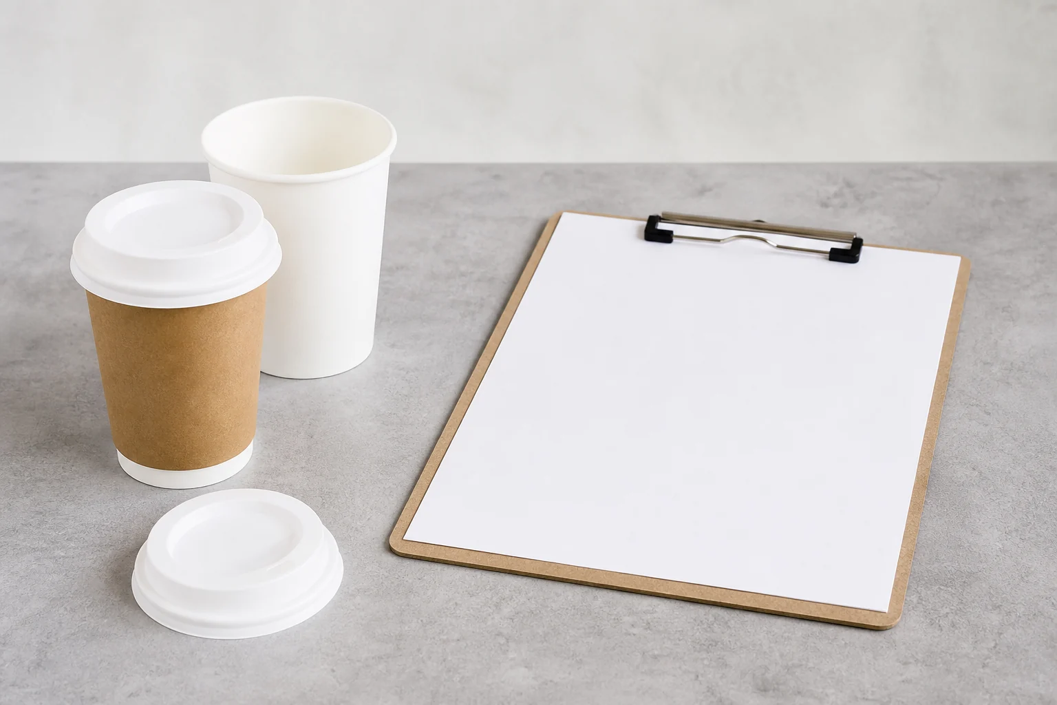 Blank buyer review sheet with coffee cup samples