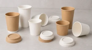 Unbranded disposable coffee cup and lid sample family
