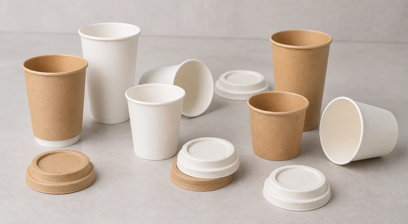 Unbranded disposable coffee cup and lid sample family