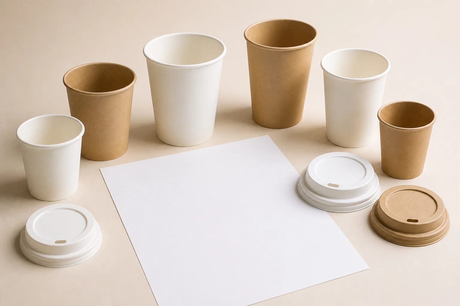 Unbranded coffee cup and lid sourcing checklist arrangement