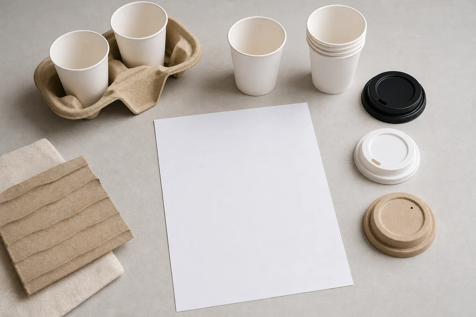 Blank supplier-document review setup with cup samples