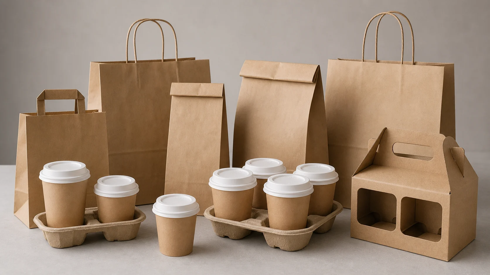 Empty unbranded hotel beverage packaging samples arranged for buyer approval