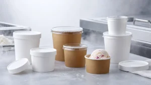 Ice cream cups lids and dessert packaging for branded frozen service