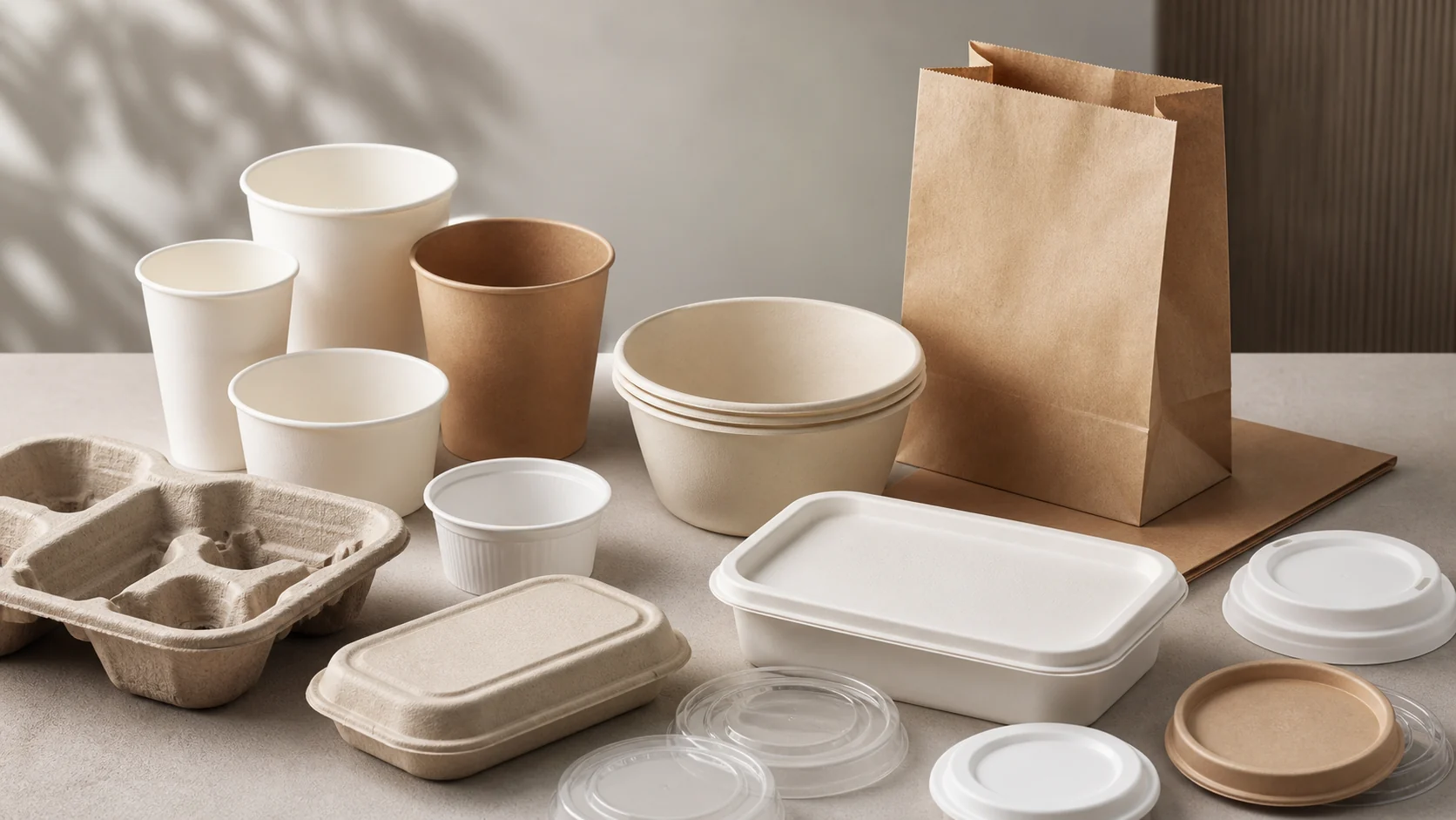 Empty unbranded food packaging samples arranged for material and disposal verification