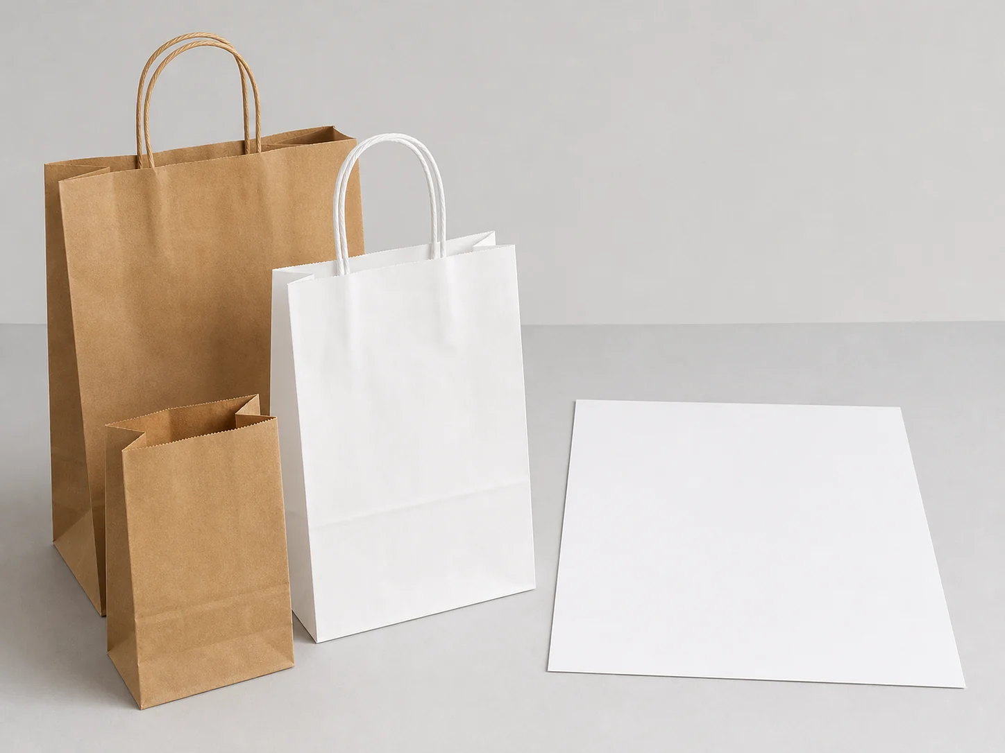 Plain paper bag samples beside a blank record sheet
