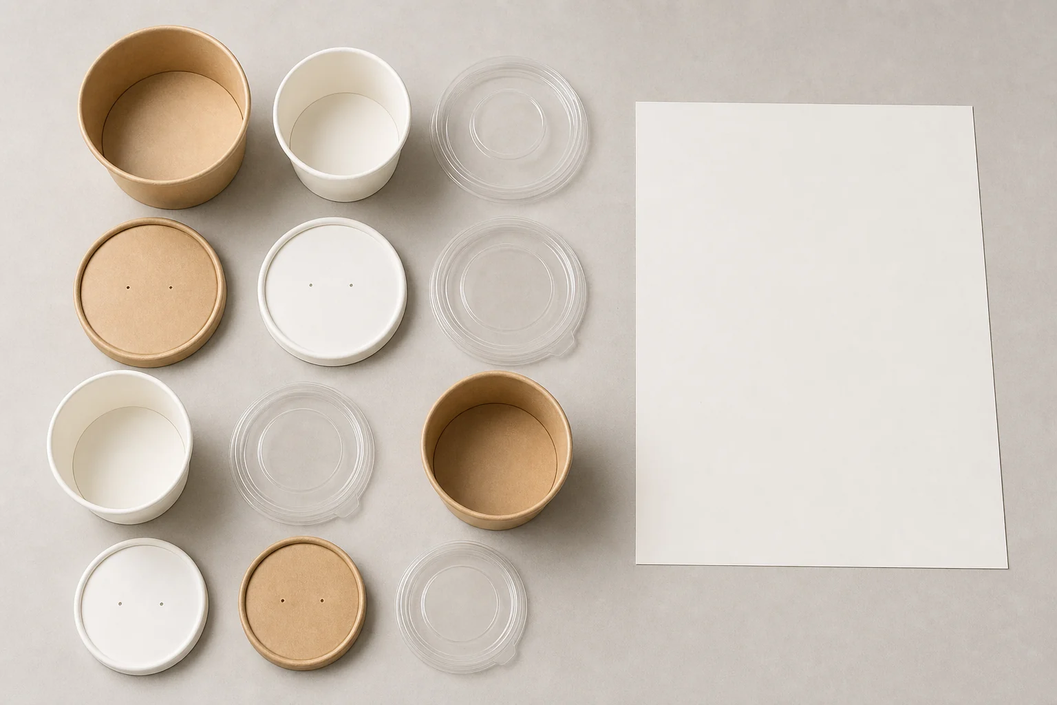 Plain paper bowl lid samples beside a blank record sheet