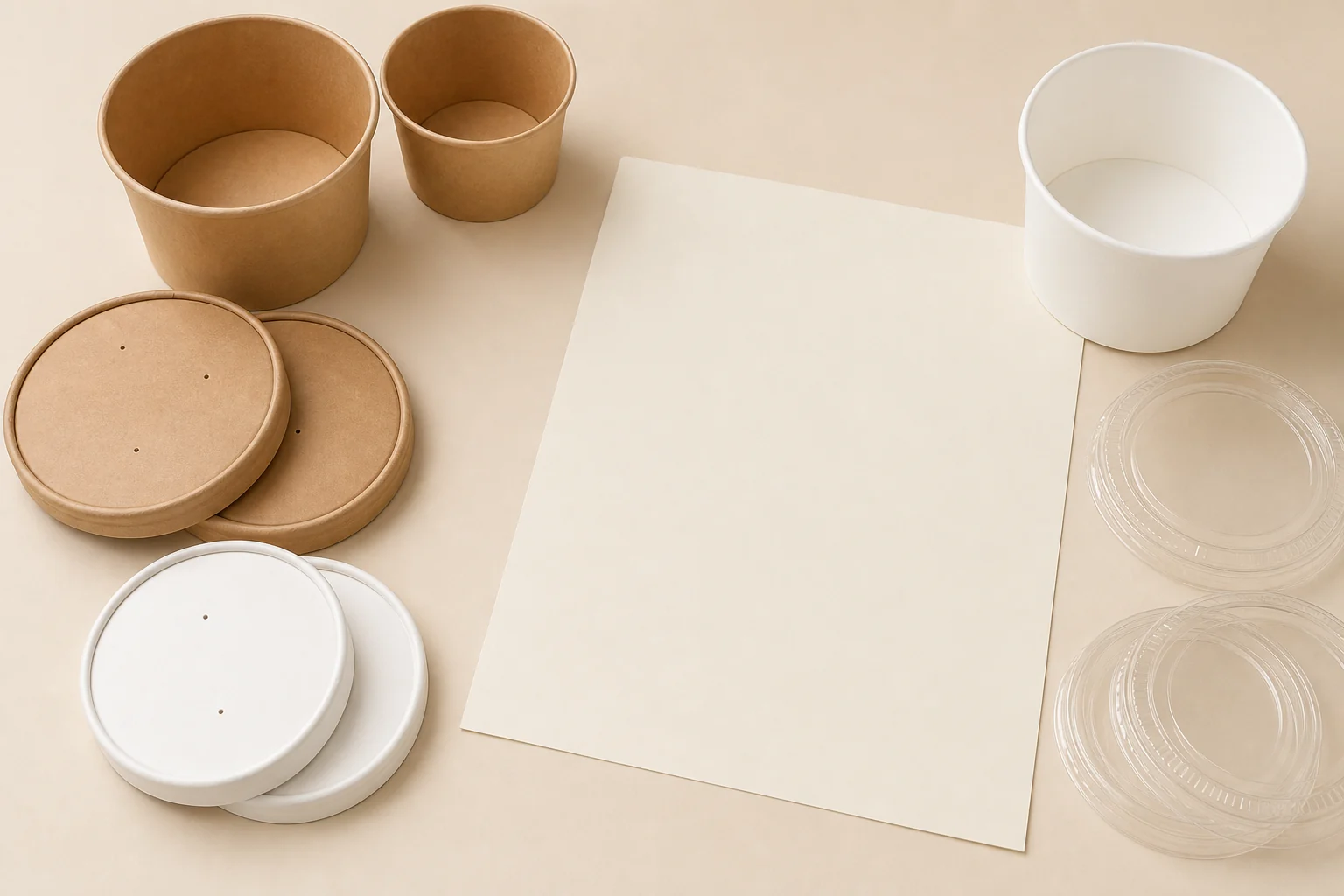 Blank buyer review sheet with paper bowl lid samples