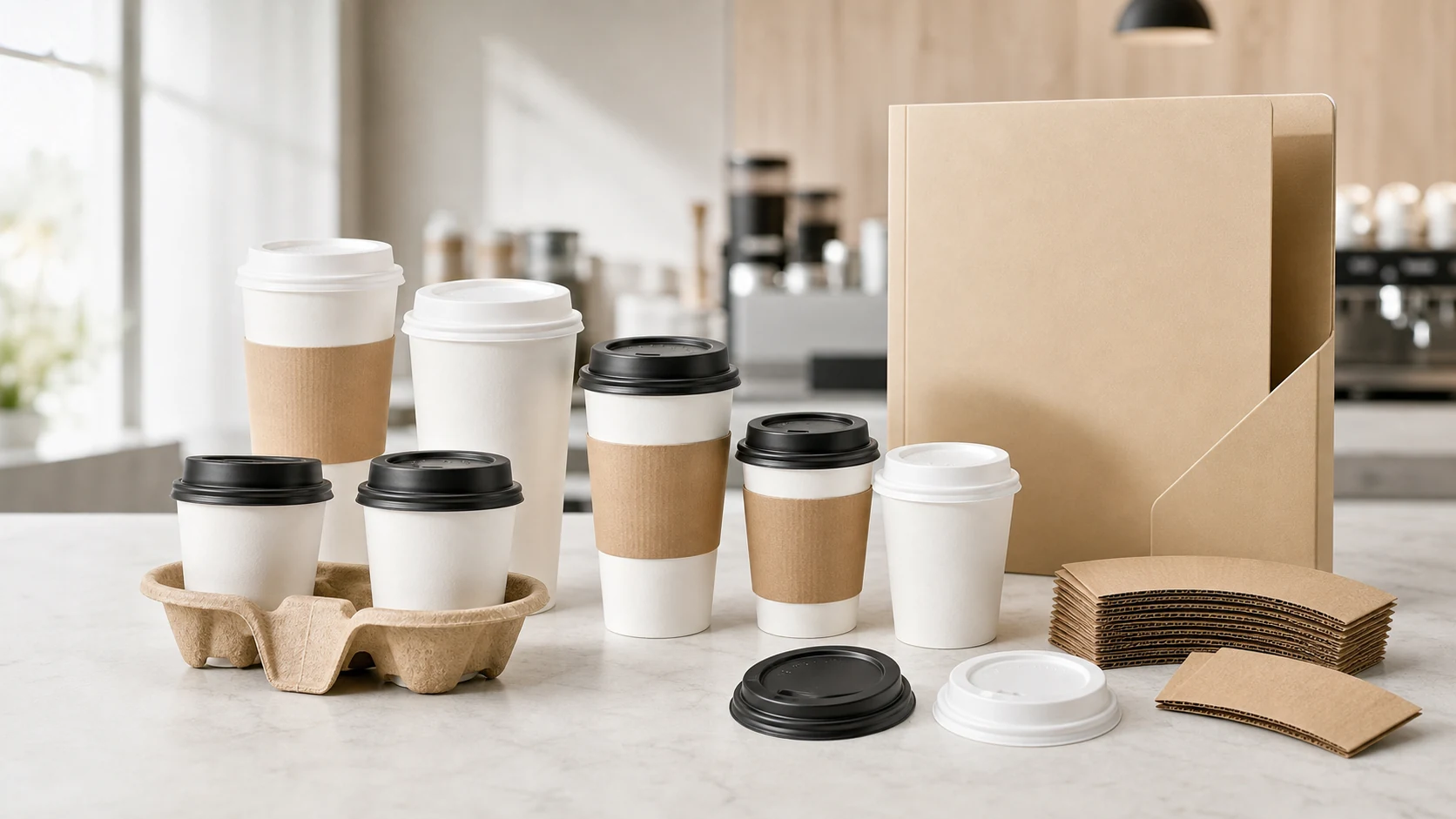 Paper cups lids sleeves and carriers specified as one foodservice system