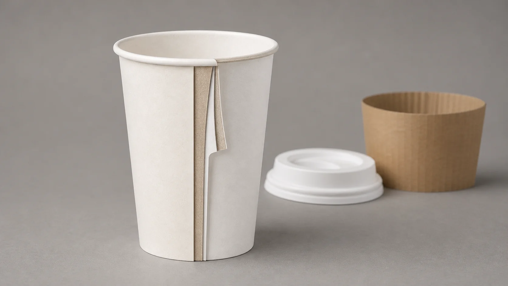 Paper cup cross section showing paperboard coating seam and print layers
