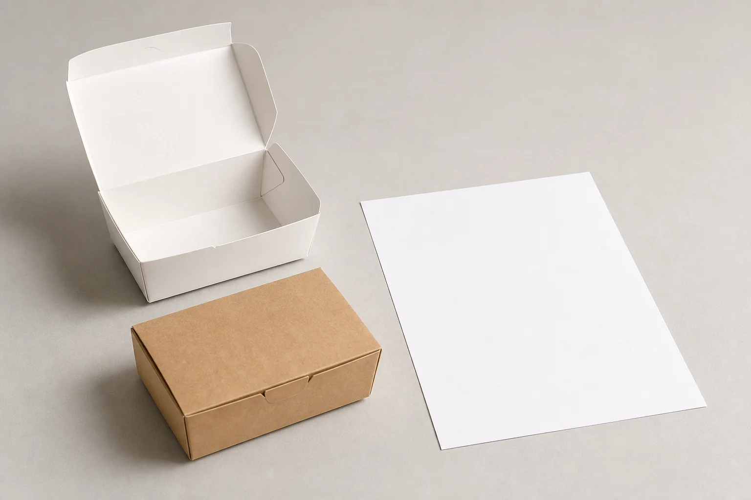 Blank buyer review sheet with paper food box samples