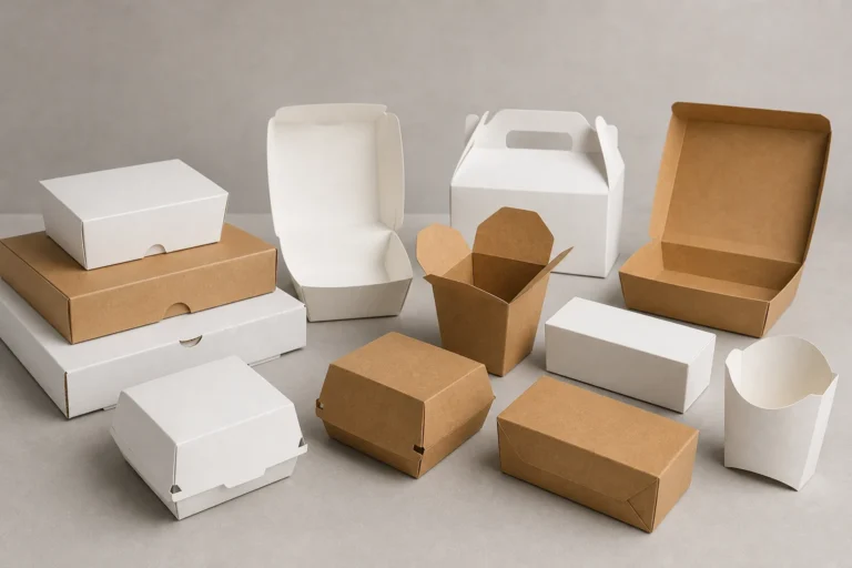 Muestra de una familia de cajas de papel para alimentos sin marca